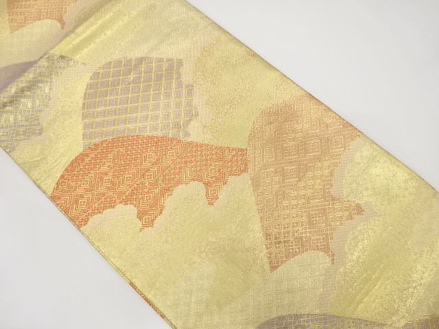 本場筑前博多　佐賀錦　山並に霞・雲模様織り出し　袋帯